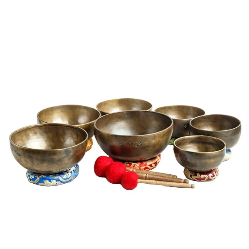 Handmade 7 Chakra Tiger Eye Singing Bowls Set